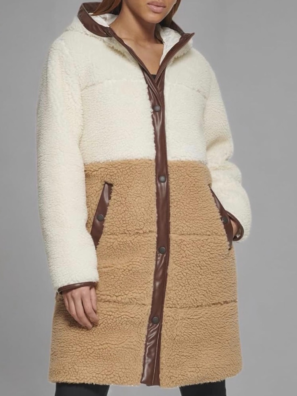 Levi's Cream and Tan Sherpa Coat with Brown Trim